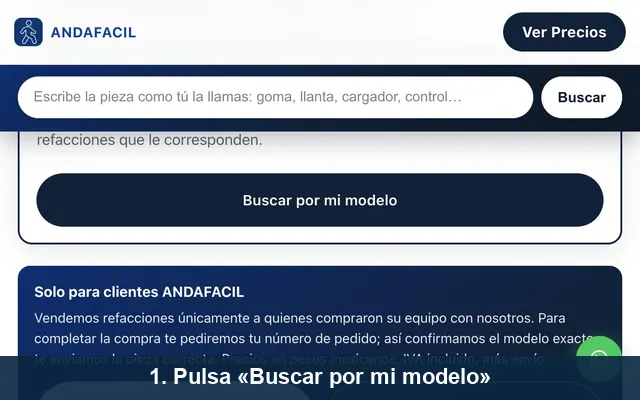 Demostración: elige tu equipo, luego tu modelo y aparecen sus refacciones